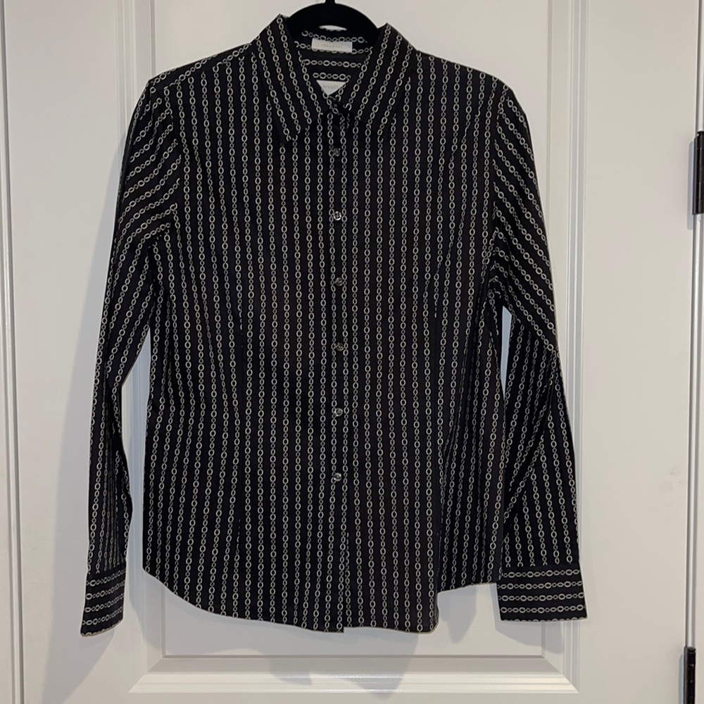 Charter Club Button Down Black and White print Blouse